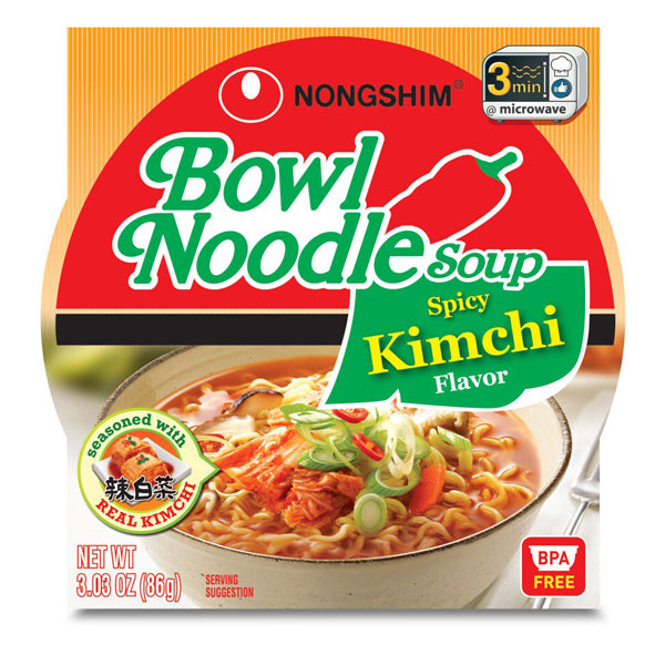 Nongshim Bowl Noodle Spicy Kimchi Ramyun Ramen Noodle Soup Bowl, 3.03 oz