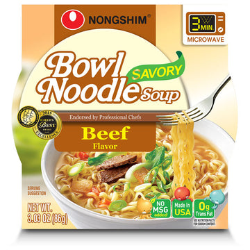 Nongshim Bowl Noodle Savory Beef Ramyun Ramen Noodle Soup Bowl, 3.03 oz