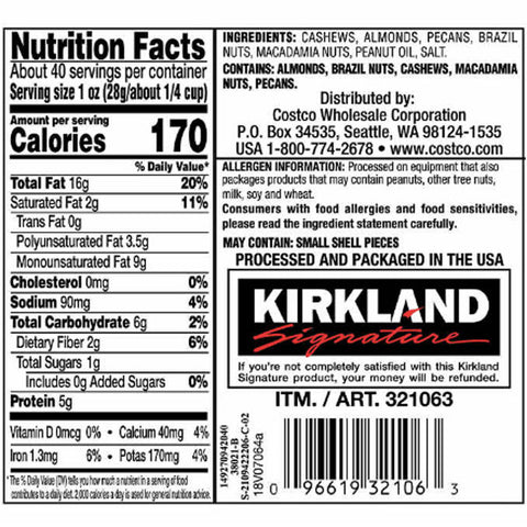 Kirkland Signature Extra Fancy Mixed Nuts, 2.5 lbs