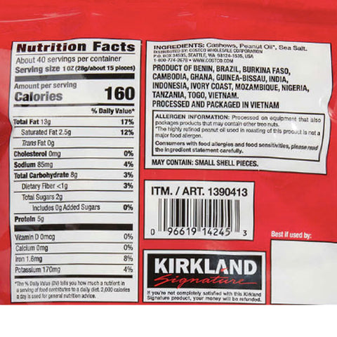 Kirkland Signature Fancy Whole Cashews, 2.5 lbs