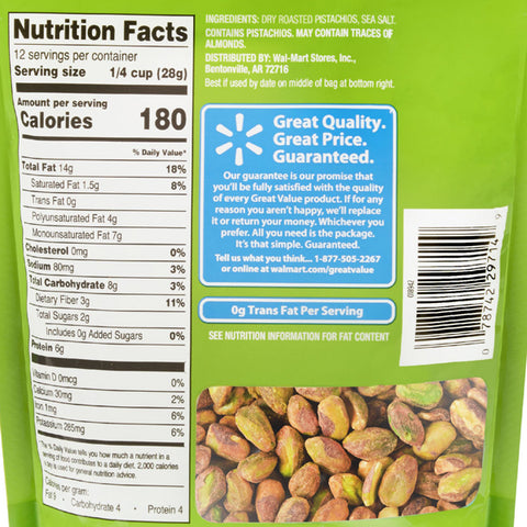 Great Value Shelled Pistachios, Lightly Salted, 12 oz