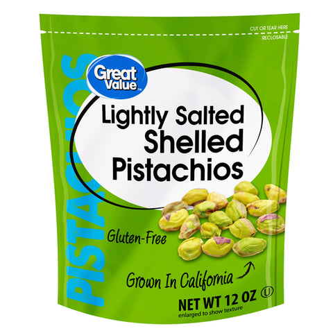 Great Value Shelled Pistachios, Lightly Salted, 12 oz