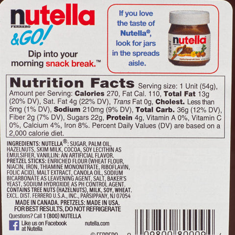 Nutella and Go Chocolate Hazelnut Spread with Pretzel Sticks, 1.8 oz