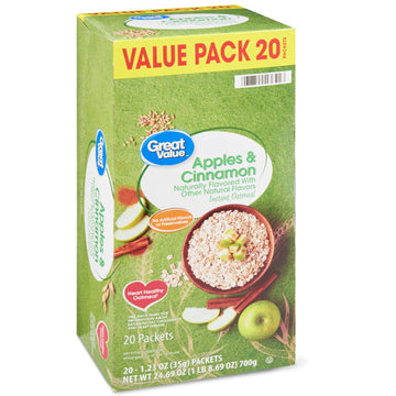 Great Value Instant Oatmeal, Apples & Cinnamon Value Pack, 20 Ct