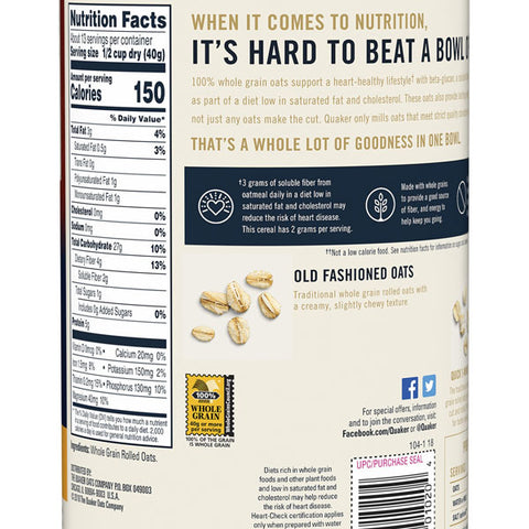 Quaker Oats, Old Fashioned Oatmeal, 18 oz