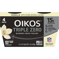 Dannon Oikos Triple Zero Vanilla Greek Yogurt, 5.3 Oz., 4 Count