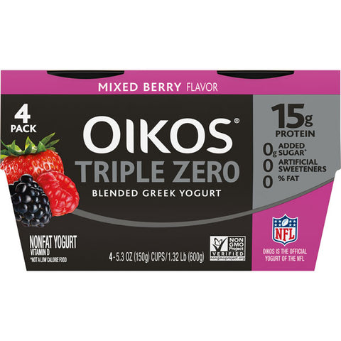 Dannon Oikos 4 ct. Triple Zero Mixed Berry Greek Yogurt, 5.3 Oz.