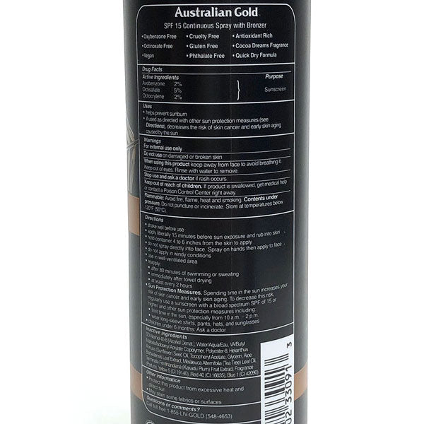 Australian Gold SPF 15, Continuous Spray Sunscreen with Instant Bronzer