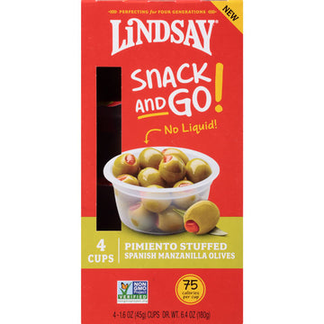 Lindsay Snack and Go! Pimiento Stuffed Spanish Manzanilla Olives, 4 Cups