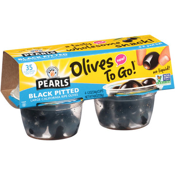 Pearls Black Pitted Large California Ripe Olives To Go, 4 Pack
