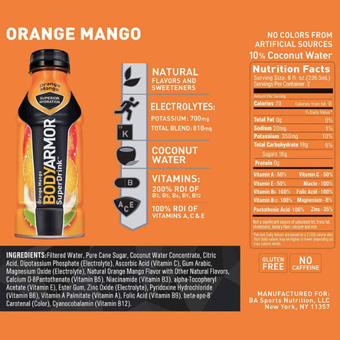 BodyArmor Sports Drink, Orange Mango, 12 Fl. oz. 8 Ct - Water Butlers