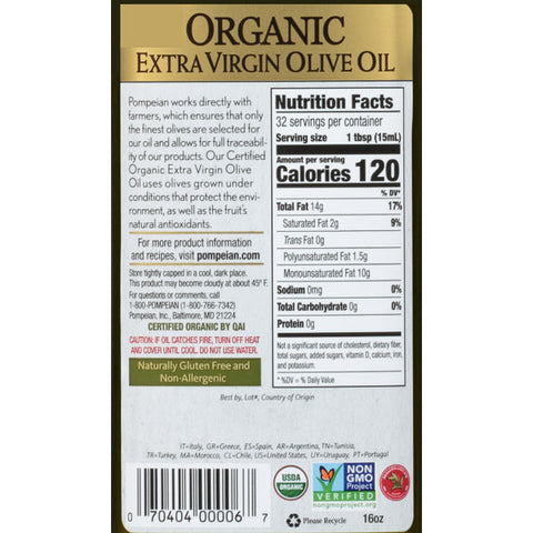 Pompeian Organic Extra Virgin Olive Oil, 16 fl oz - Water Butlers