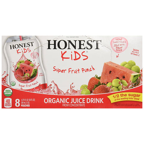 Honest Kids Pouch Super Fruit Punch Lemonade Organic Fruit Juice, 6.75 oz, 8 Count