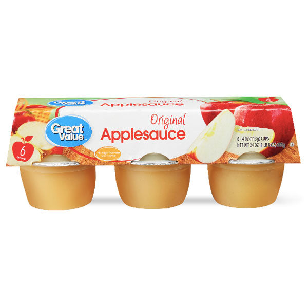 Great Value Original Applesauce, 4 oz, 6 Ct - Water Butlers