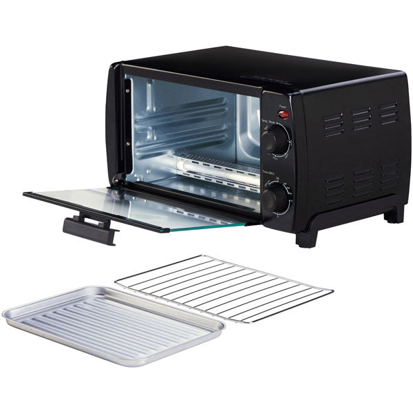 Mainstays 4 Slice Black Toaster Oven with Dishwasher Safe Rack Pan Water Butlers