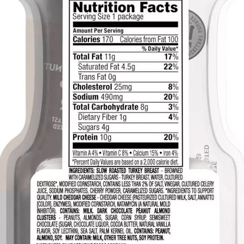 Oscar Mayer P3 Roasted Turkey, Cheddar Cheese & Dark Chocolate Peanut Almond Nut Clusters, 2oz