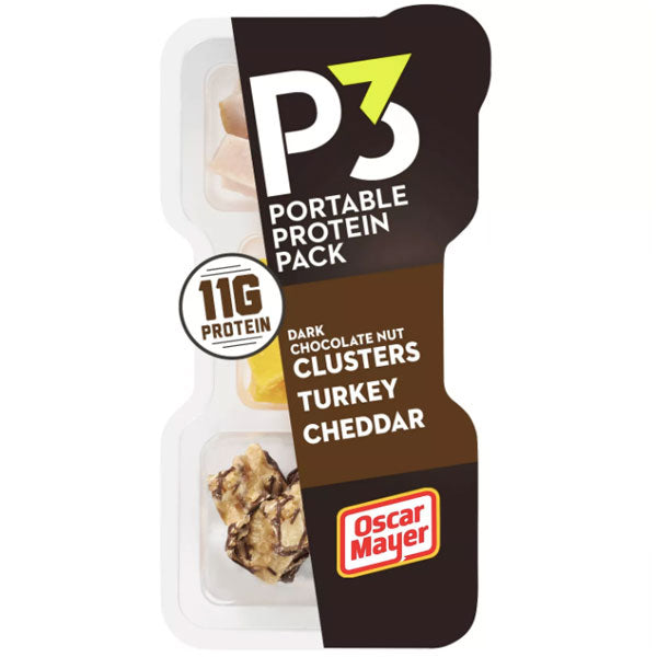 Oscar Mayer P3 Roasted Turkey, Cheddar Cheese & Dark Chocolate Peanut Almond Nut Clusters, 2oz