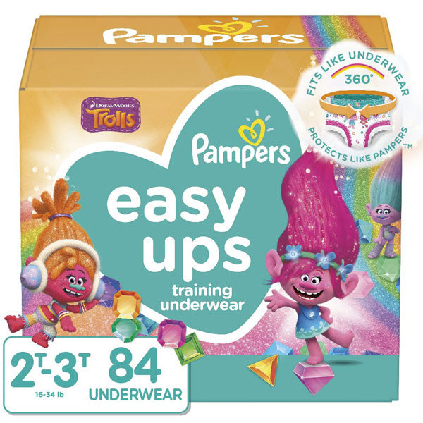 Pampers Easy Ups Girls Training Pants, Size 2T-3T, 84 Count