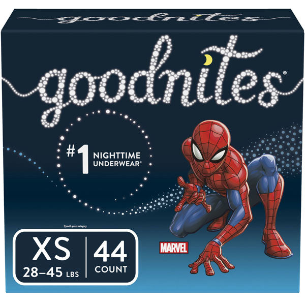 Goodnites Boys' Bedwetting Underwear, Spiderman, XS, 44 Count