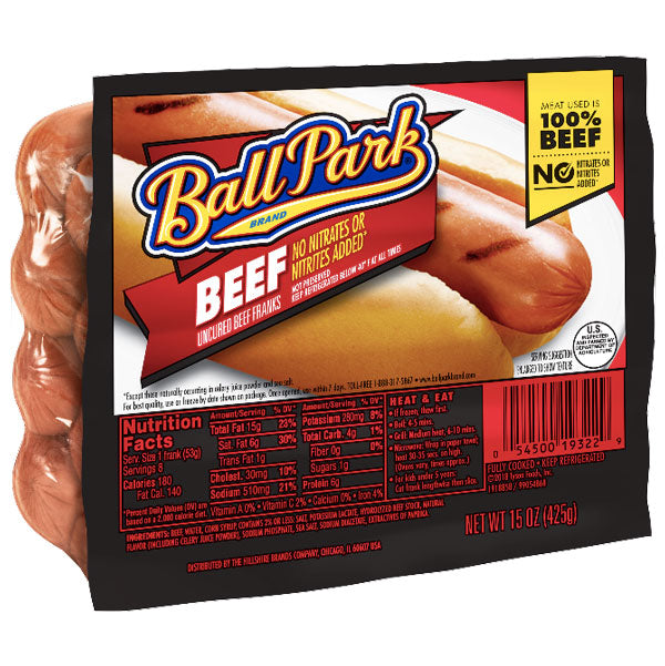 Ball Park Beef Hot Dogs, Original Length, 15 oz, 8 Ct - Water Butlers