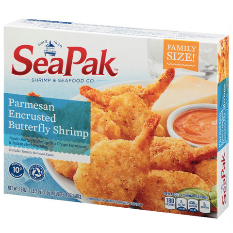 SeaPak Parmesan Encrusted Butterfly Shrimp, Family Size, 18 oz - Water Butlers