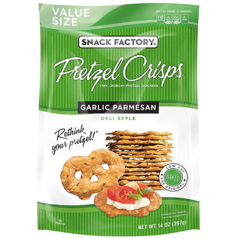 Snack Factory Pretzel Crisps, Party Size - Garlic Parmesan, 14 oz - Water Butlers