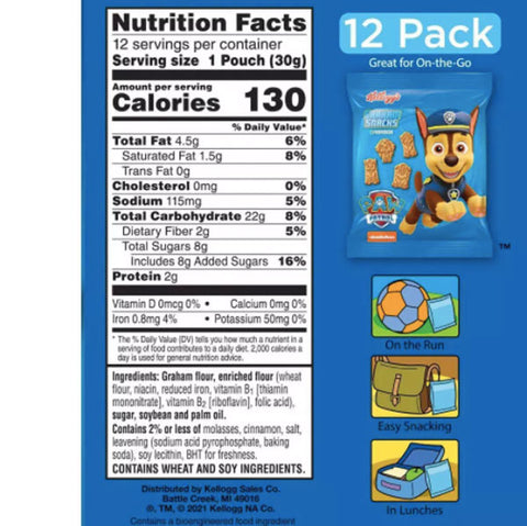 Paw Patrol Grahams Cookies Snacks, 12 Count