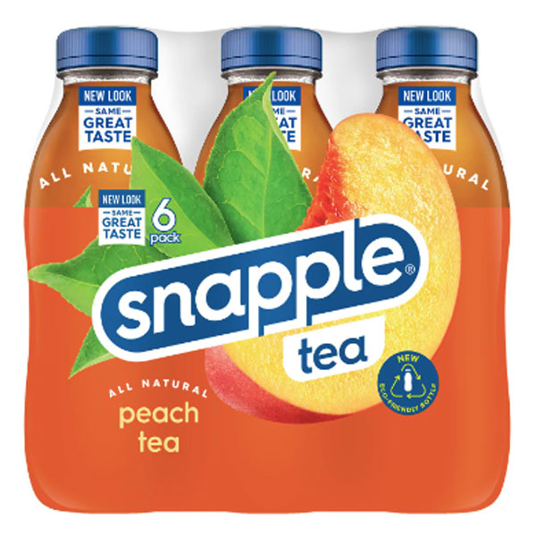 Snapple Peach Tea, 16 fl oz recycled plastic bottle, 6 pack