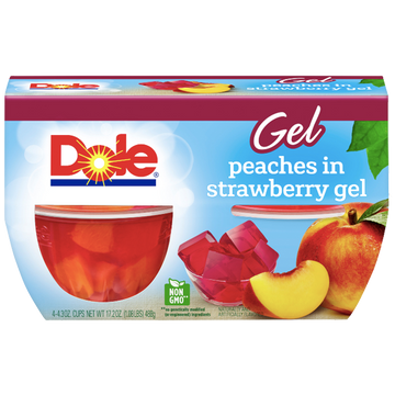 Dole Fruit Bowls, Peaches in Strawberry Gel, 4 Cups