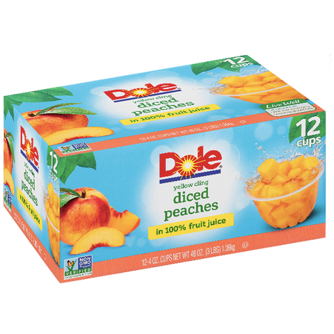 Dole Fruit Bowls, Diced Peaches, 12 Ct - Water Butlers