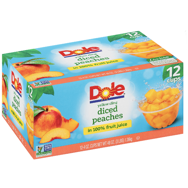 Dole Fruit Bowls, Diced Peaches, 12 Ct - Water Butlers