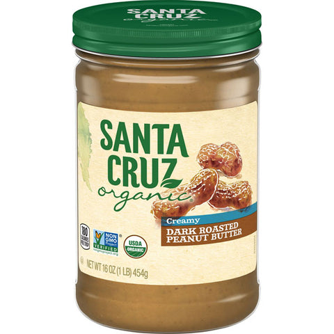 Santa Cruz Organic Dark Roasted Creamy Peanut Butter, 16 oz