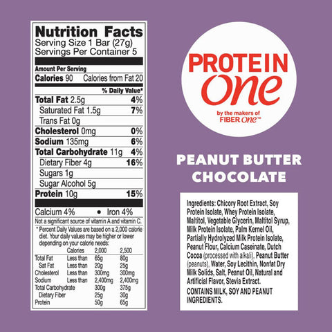 Protein One, Peanut Butter Chocolate Protein Bars, Keto Friendly, 5 Count