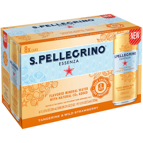 S. Pellegrino Tangerine & Wild Strawberry Sparkling Mineral Water, 11.15 oz. Cans, 8 Count