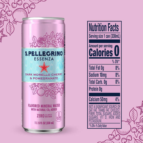 S. Pellegrino Dark Morello Cherry & Pomegranate Sparkling Mineral Water, 11.15 oz. Cans, 8 Count