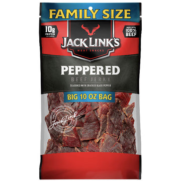 Jack Link's Beef Jerky, Peppered, Family Size, 10 oz.