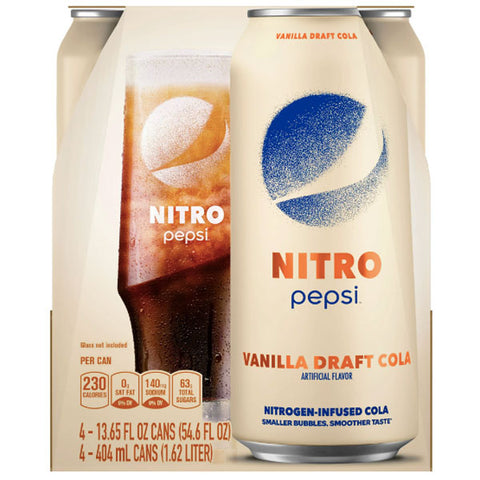 Nitro Pepsi Vanilla Draft Cola, 13.65 fl oz, 4 Count