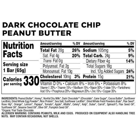 Perfect Bar, Dark Chocolate Chip Peanut Butter Protein Bar, 15g Protein, 4 Ct