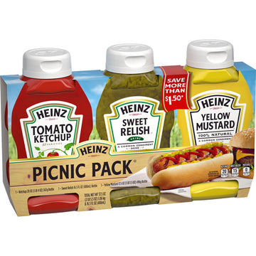 Heinz Ketchup, Sweet Relish & Yellow Mustard Picnic Pack, 54 oz.