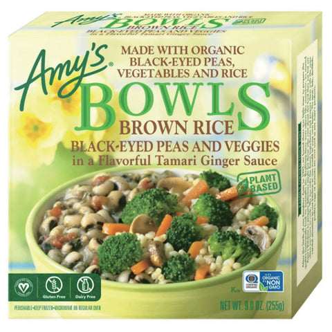 Amy's Gluten Free and Vegan Frozen Brown Rice Black-Eyed Peas and Veggies Bowls, 9 oz
