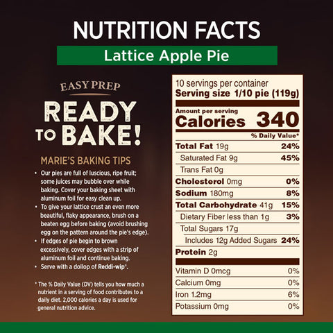 Marie Callender's Frozen Pie Dessert, Lattice Apple, 42 oz.