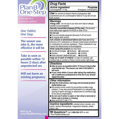 Plan B One-Step Emergency Contraceptive 1 Tablet,1.5 mg