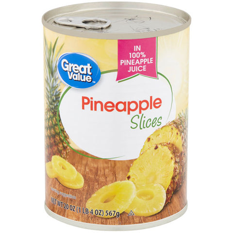 Great Value Canned Slices Pineapple in 100% Pineapple Juice, 20 oz