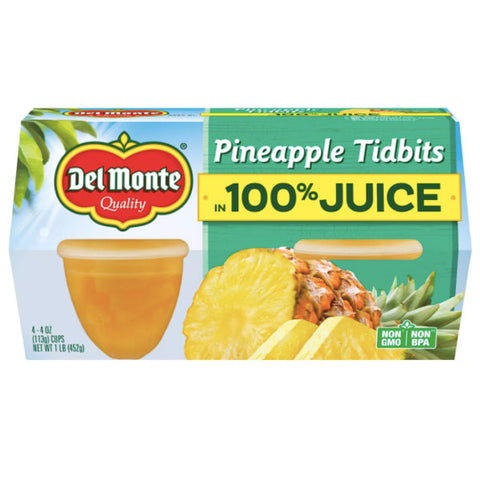 Del Monte Pineapple In 100% Juice Fruit Cups, 4 Count