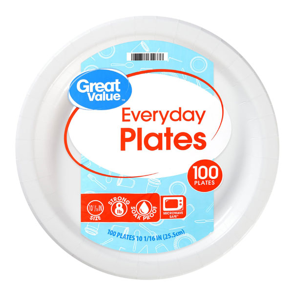 Great Value Everyday Plates, White, 10", 100 Count