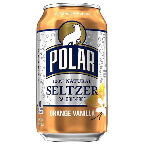 Polar Seltzer Soda Water Orange Vanilla Cans, 12 Count