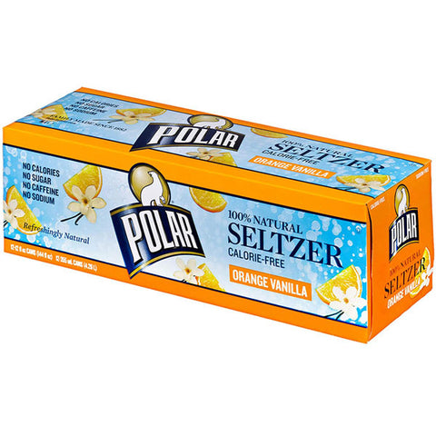 Polar Seltzer Soda Water Orange Vanilla Cans, 12 Count