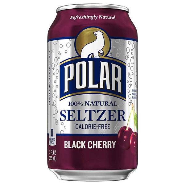Polar Seltzer Soda Water Black Cherry Cans, 12 Count