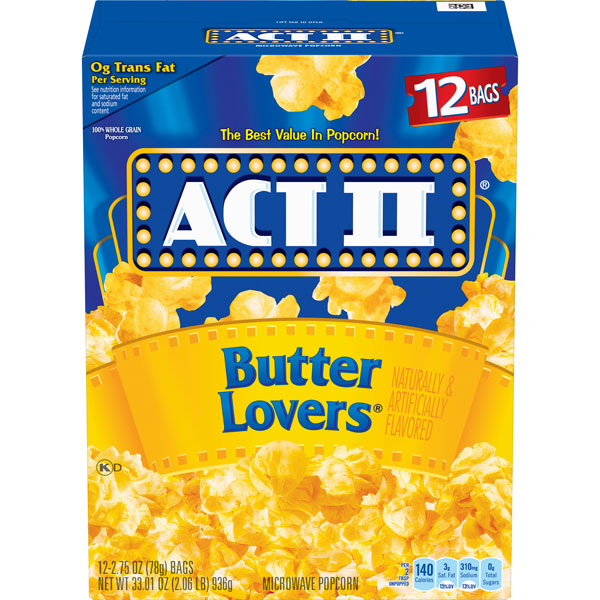 Act II Butter Lovers Microwave Popcorn, 12 Ct