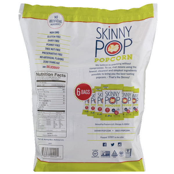 SkinnyPop Original Popcorn Skinny Pack, 3.9 oz. 6 Ct - Water Butlers